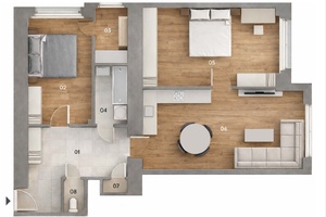 vizualizace změny dispozice na 3+kk